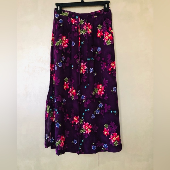 Jaclyn Smith Hawaiian Floral Skirt size S Midi Tie Elastic Waist wrinkle fabric - Picture 9 of 15